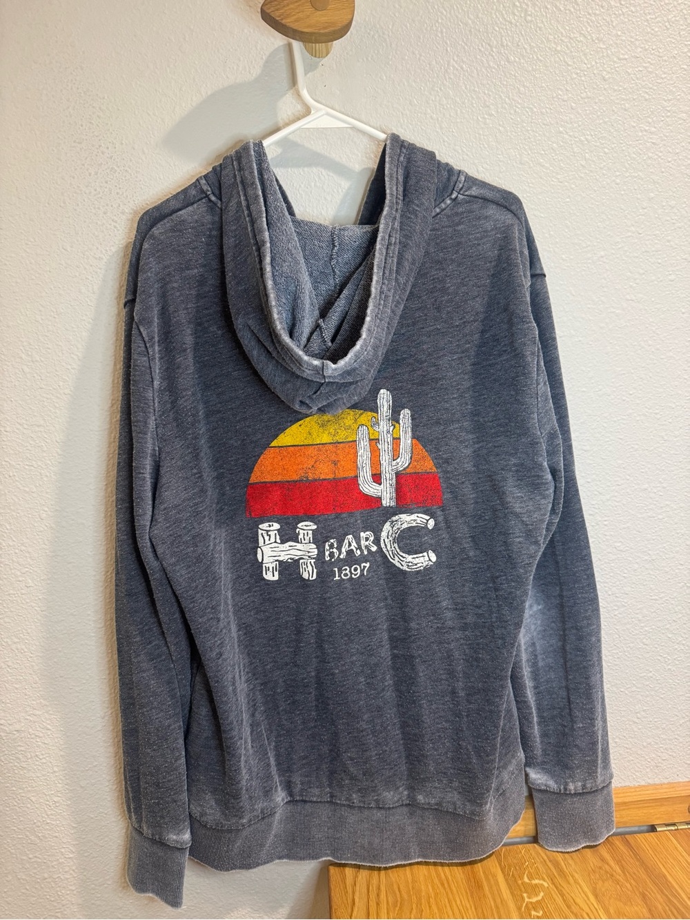 Vintage H Bar C Ranchwear Mineral Wash Cactus Sunset Full Zip Hoodie- L